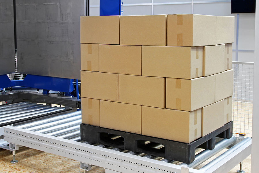Cardboard boxes at transport pallet package